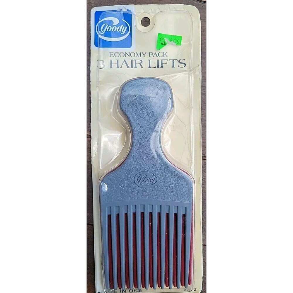 Vtg Goody Textured Plastic Hair Pick Lift Comb Gray Red  Made in USA Lot of 3